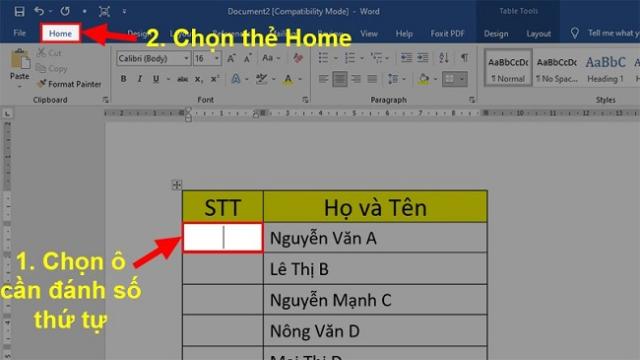 cách đánh số thứ tự trong word