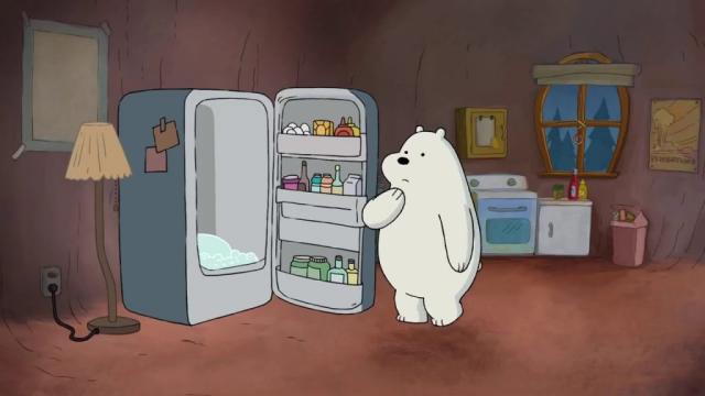 Ảnh gấu trắng we bare bears chán nản nhìn tủ lạnh