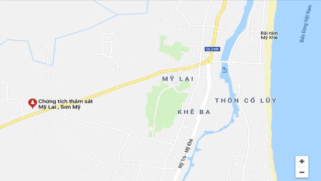 Trên Google Map, địa danh Mỹ Lại vẫn tồn tại cùng với “Chứng tích thảm sát Mỹ Lai, Sơn Mỹ”. (Ảnh chụp màn hình)