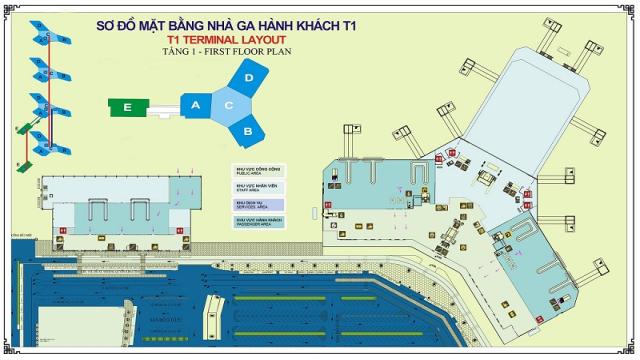 Sơ đồ tầng 1 nhà ga T1 sân bay Nội Bài