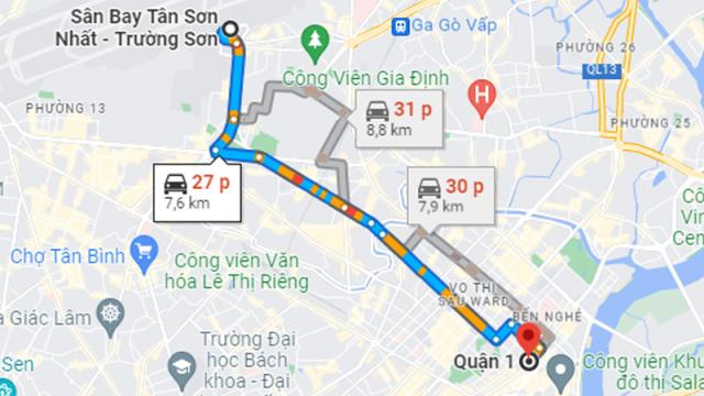 Thời gian di chuyển từ sân bay Tân Sơn Nhất về trung tâm Sài Gòn khoảng 20 - 30 phút