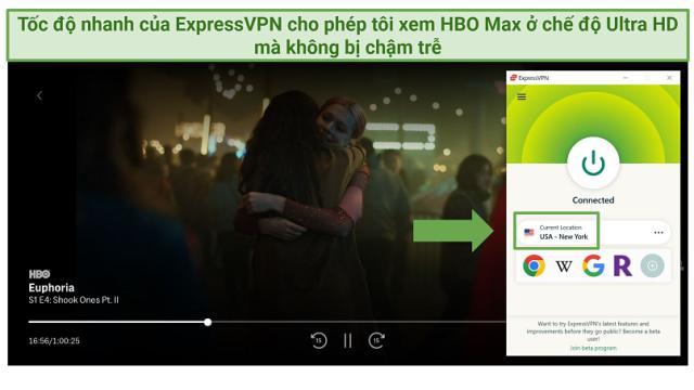 Watching Euphoria on HBO Max with ExpressVPN connected to USA - New York