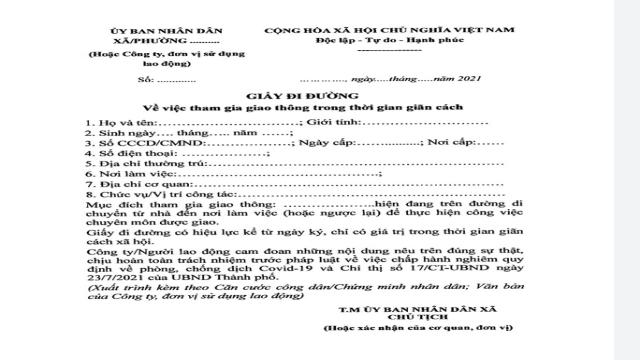 Mẫu giấy đi đường ở Hà Nội khi giãn cách xã hội - Ảnh 1.