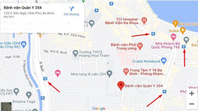 Điểm dừng xe bus xung quanh bệnh viện Quân y 354