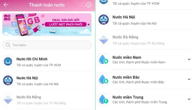 Tra cứu tiền nước bằng MoMo