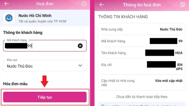 Tra cứu tiền nước bằng MoMo